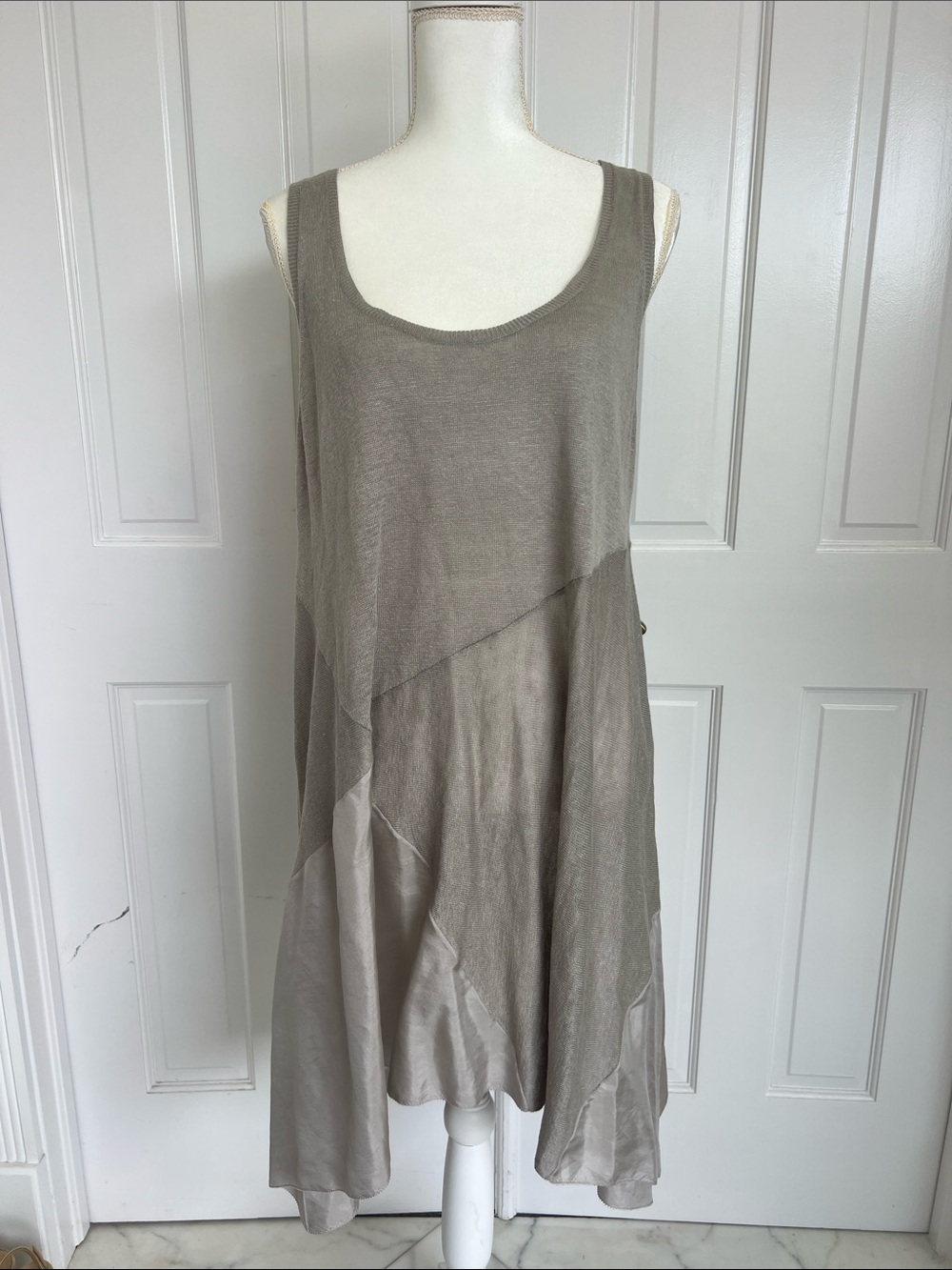 Eileen Fisher Sleeveless Taupe Layered Summer Dress - Casual asymmetrical Large